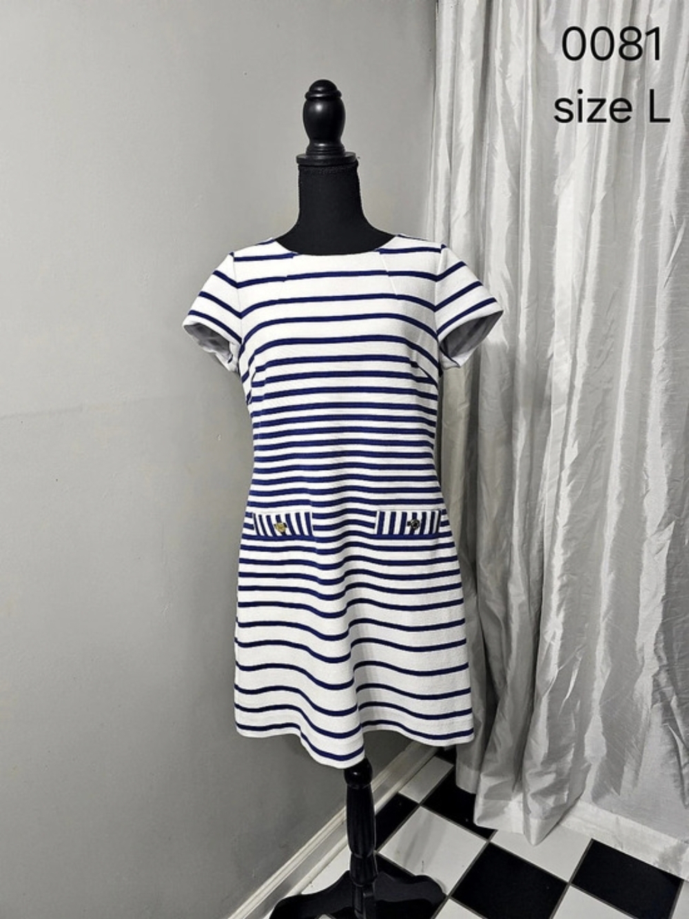 Striped Mini Dress in White & Blue Size Large